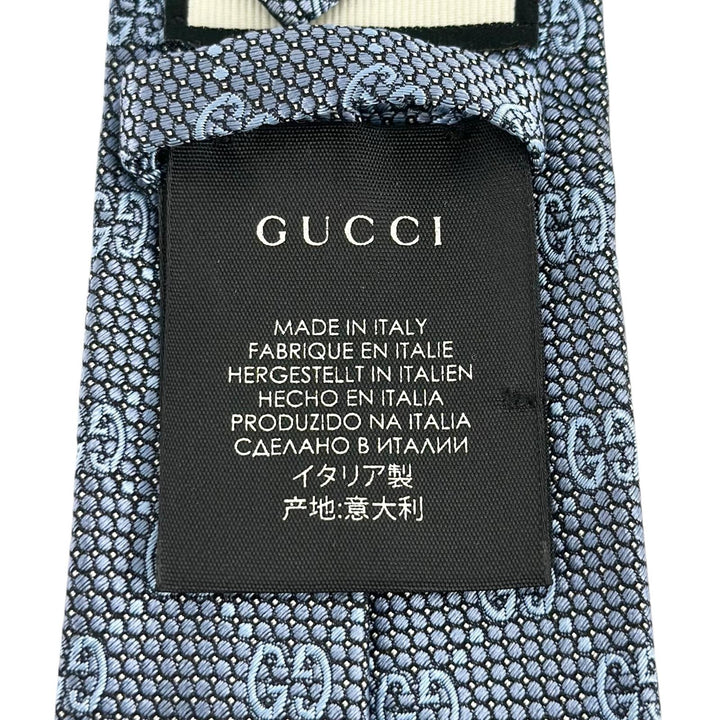 極美品▲GUCCI グッチ シルク100％ GGパターン ジャガード ネクタイ ブルー 148×7cm イタリア製 正規品 メンズ