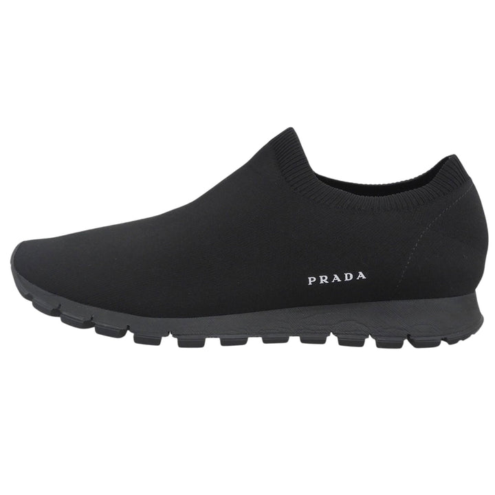 極美品▲PRADA プラダ ニット ロゴデザイン ニットアッパー ソックススニーカー スリッポン ニットスニーカー ブラック 6.5 メンズ