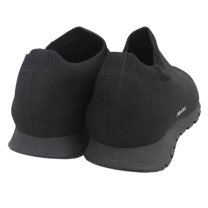 極美品▲PRADA プラダ ニット ロゴデザイン ニットアッパー ソックススニーカー スリッポン ニットスニーカー ブラック 6.5 メンズ