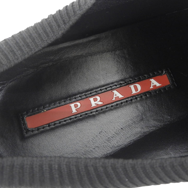 極美品▲PRADA プラダ ニット ロゴデザイン ニットアッパー ソックススニーカー スリッポン ニットスニーカー ブラック 6.5 メンズ