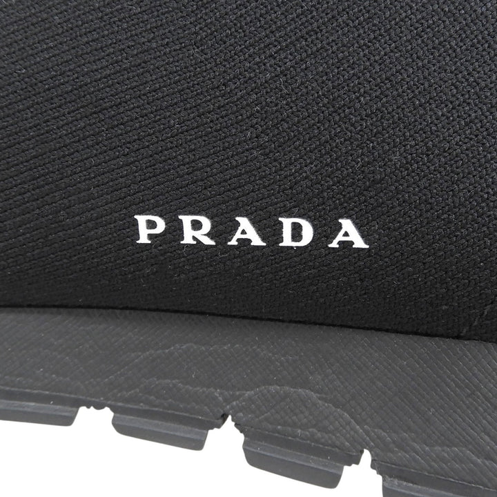 極美品▲PRADA プラダ ニット ロゴデザイン ニットアッパー ソックススニーカー スリッポン ニットスニーカー ブラック 6.5 メンズ