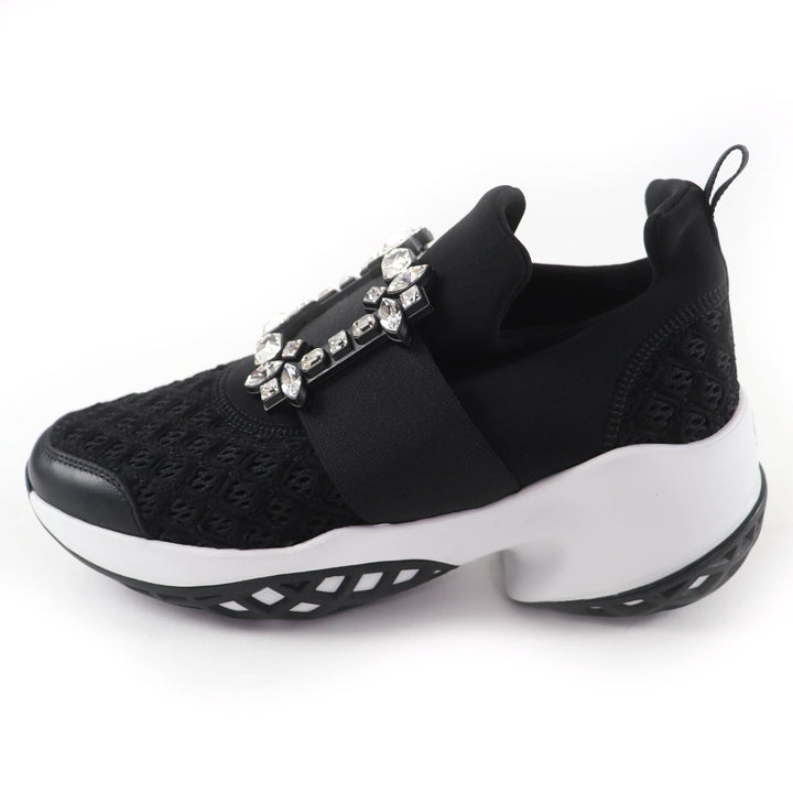 極美品☆ROGER VIVIER ロジェヴィヴィエ VIV RUN ヴィヴ ラン ストラスバックル レザー使い スニーカー ブラック ホワイト 37 イタリア製
