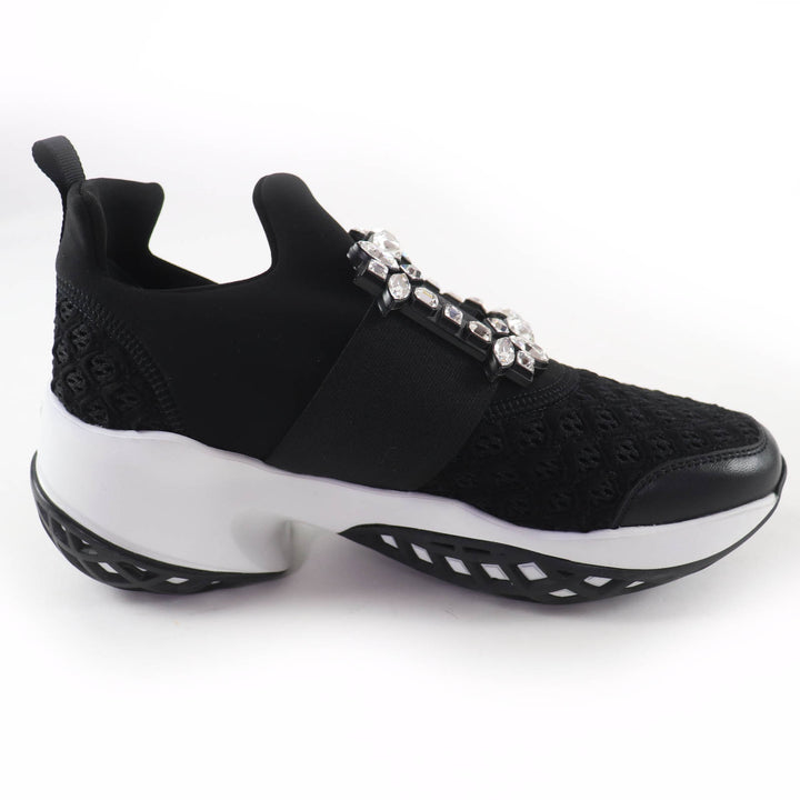 極美品☆ROGER VIVIER ロジェヴィヴィエ VIV RUN ヴィヴ ラン ストラスバックル レザー使い スニーカー ブラック ホワイト 37 イタリア製