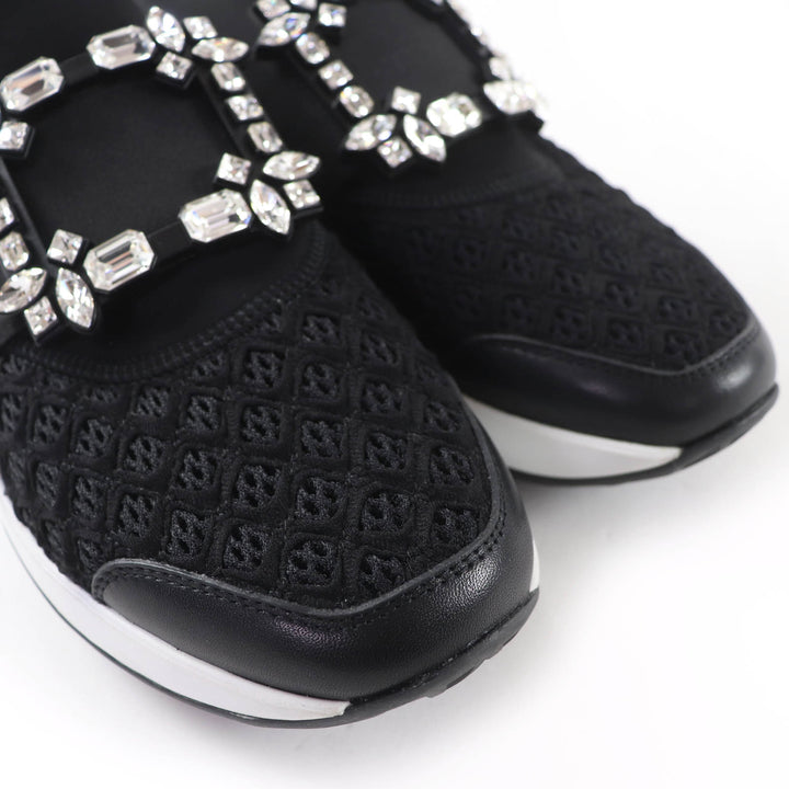 極美品☆ROGER VIVIER ロジェヴィヴィエ VIV RUN ヴィヴ ラン ストラスバックル レザー使い スニーカー ブラック ホワイト 37 イタリア製