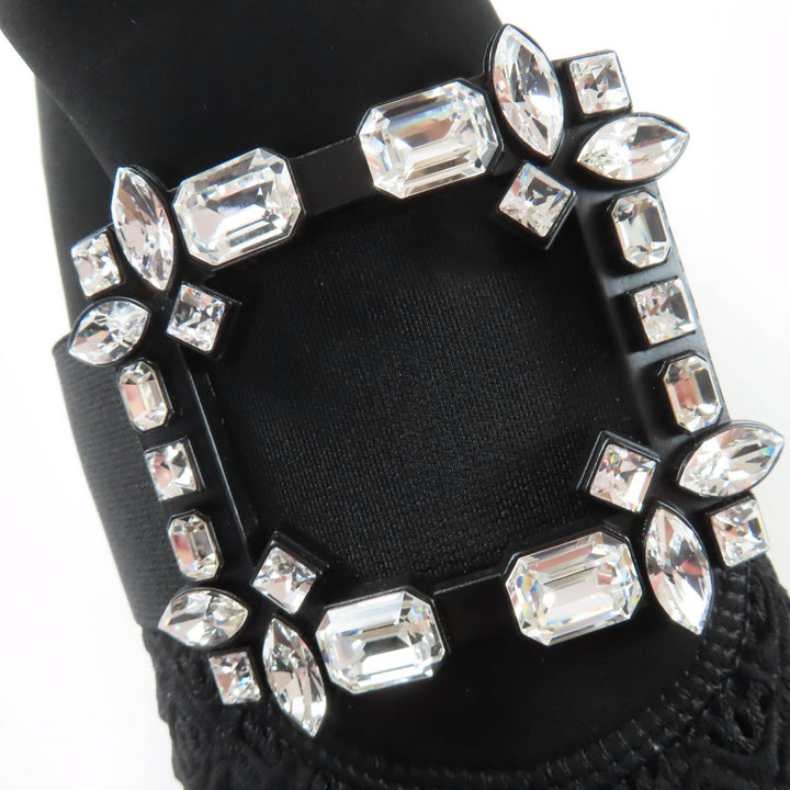 極美品☆ROGER VIVIER ロジェヴィヴィエ VIV RUN ヴィヴ ラン ストラスバックル レザー使い スニーカー ブラック ホワイト 37 イタリア製