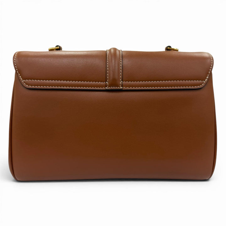 美品☆CELINE セリーヌ 19685 ティーン ソフト 16 セーズ レザー ショルダーバッグ タン ゴールド金具 レディース イタリア製 保存袋付き