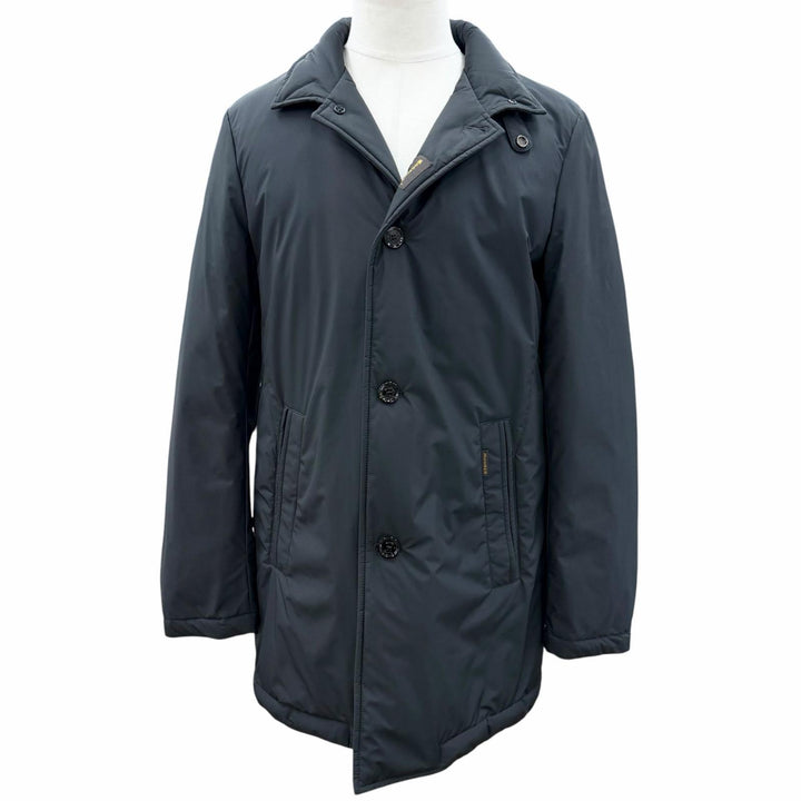 極美品▼MOORER ムーレー ACQUA PROOF LASSEN-STP フード入り ロゴ入りボタン ダウンコート ブラック 48 イタリア製 正規品 メンズ