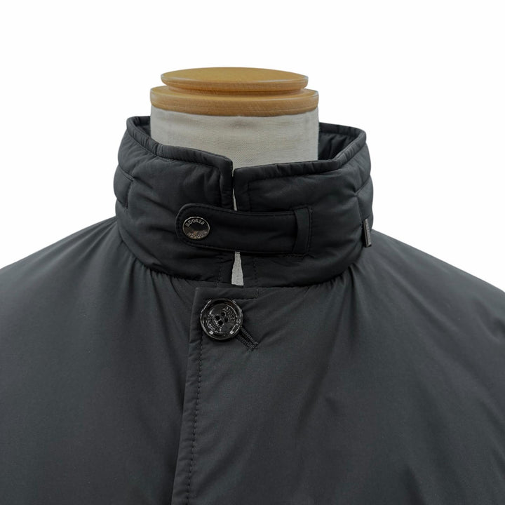 極美品▼MOORER ムーレー ACQUA PROOF LASSEN-STP フード入り ロゴ入りボタン ダウンコート ブラック 48 イタリア製 正規品 メンズ