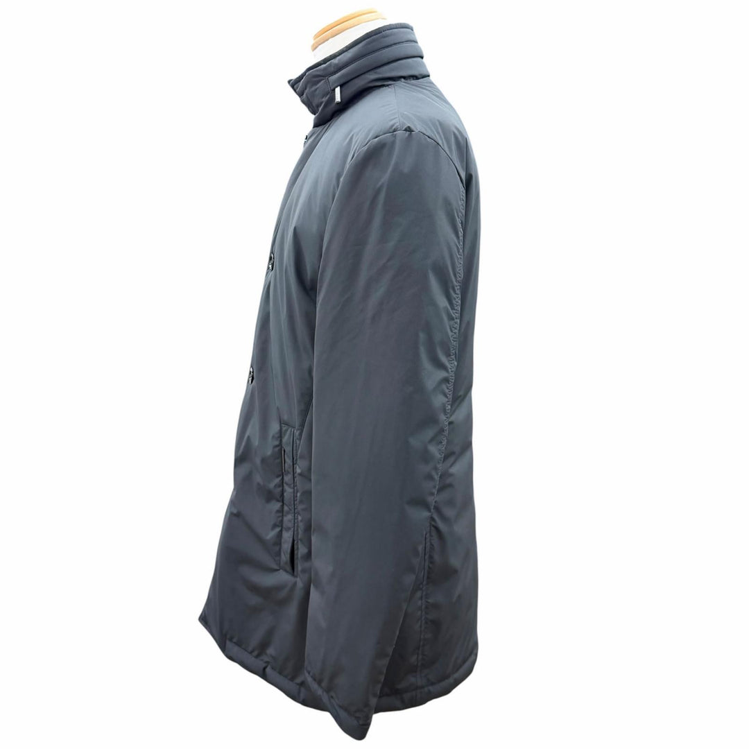 極美品▼MOORER ムーレー ACQUA PROOF LASSEN-STP フード入り ロゴ入りボタン ダウンコート ブラック 48 イタリア製 正規品 メンズ