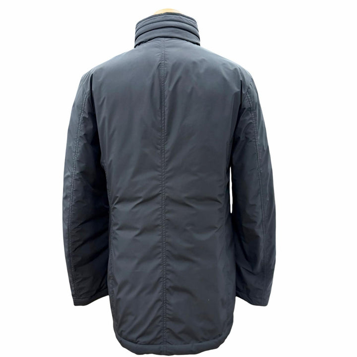 極美品▼MOORER ムーレー ACQUA PROOF LASSEN-STP フード入り ロゴ入りボタン ダウンコート ブラック 48 イタリア製 正規品 メンズ