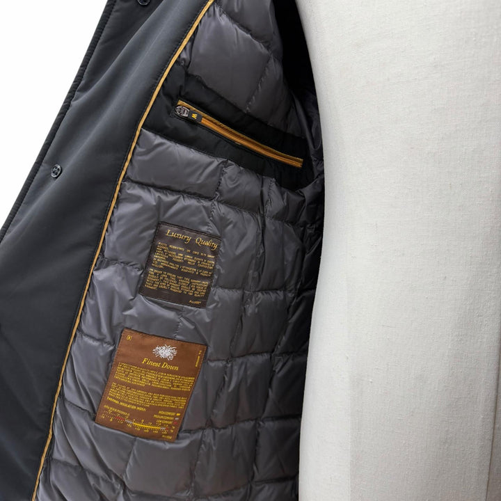 極美品▼MOORER ムーレー ACQUA PROOF LASSEN-STP フード入り ロゴ入りボタン ダウンコート ブラック 48 イタリア製 正規品 メンズ