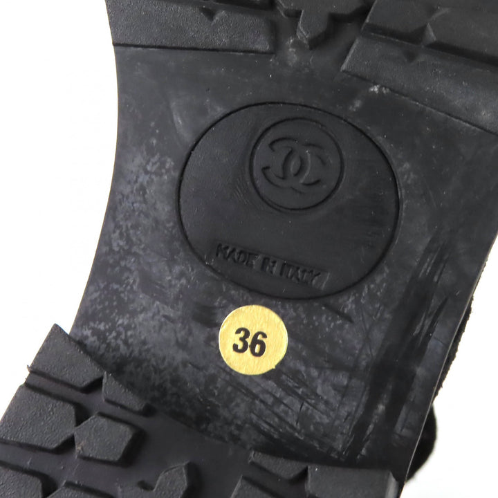 極美品△CHANEL シャネル ヴィンテージ ココマークステッチ スウェードレザー レースアップ ショートブーツ ブラック 36 伊製 レディース