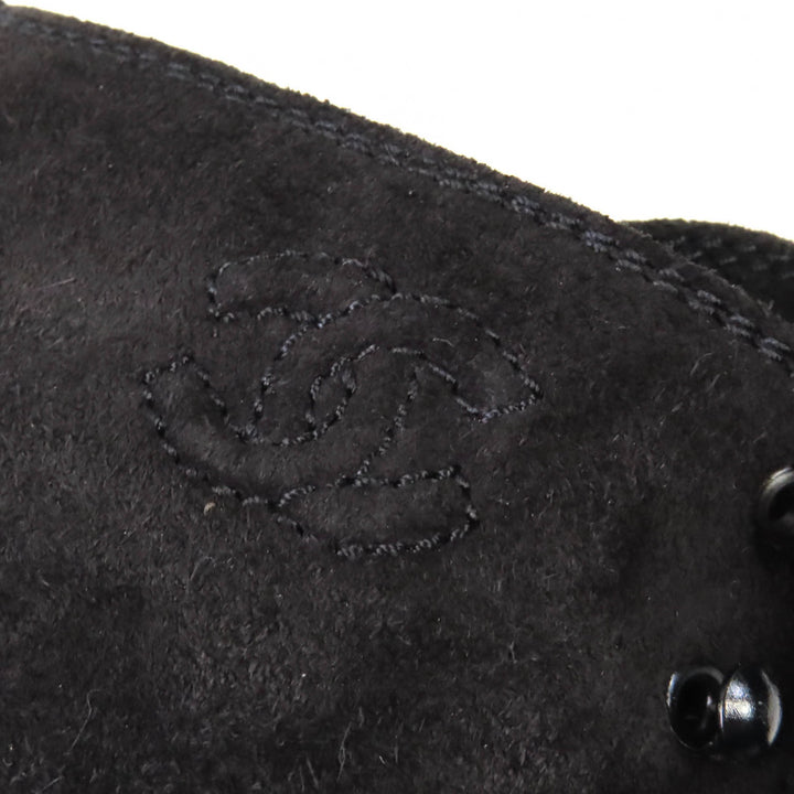極美品△CHANEL シャネル ヴィンテージ ココマークステッチ スウェードレザー レースアップ ショートブーツ ブラック 36 伊製 レディース