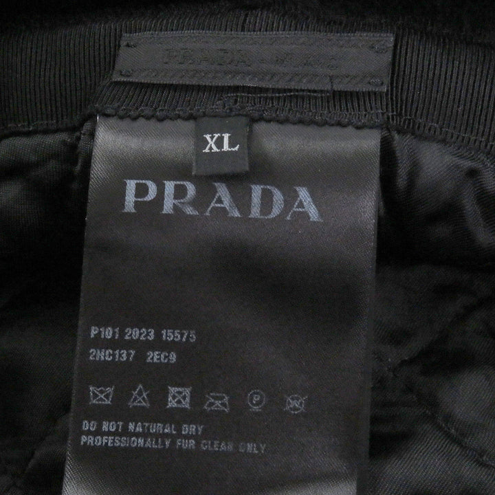 極美品□PRADA プラダ 2023年製 2HC137 シープスキン染ファー トライアングルロゴ バケットハット ブラック XL イタリア製 正規品 メンズ