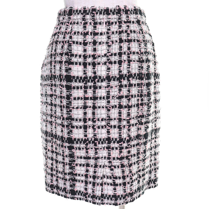 極美品△CHANEL シャネル P63188 ココマーク チェック ツイードスカート 裏地シルク100% ピンク ブラック ホワイト 36 フランス製 正規品