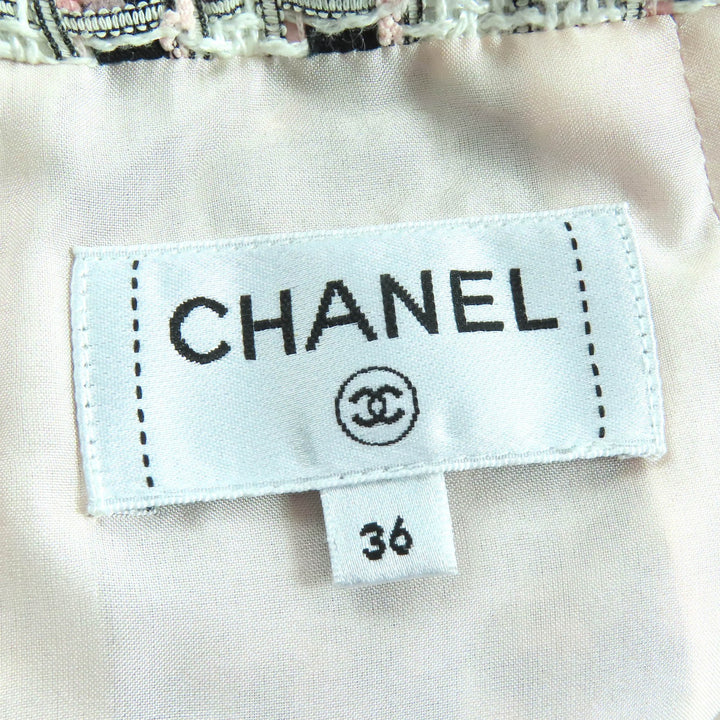 極美品△CHANEL シャネル P63188 ココマーク チェック ツイードスカート 裏地シルク100% ピンク ブラック ホワイト 36 フランス製 正規品