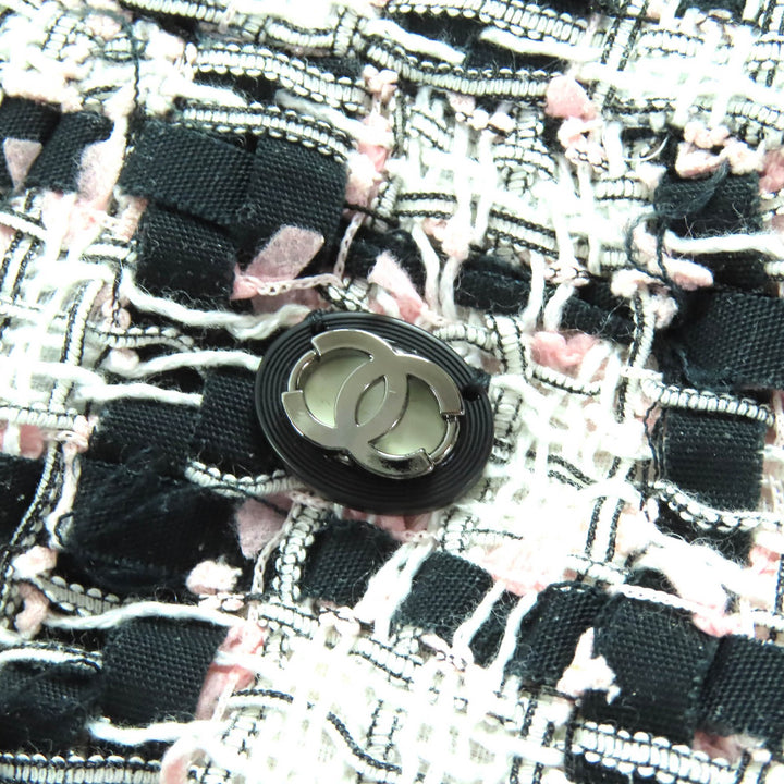 極美品△CHANEL シャネル P63188 ココマーク チェック ツイードスカート 裏地シルク100% ピンク ブラック ホワイト 36 フランス製 正規品
