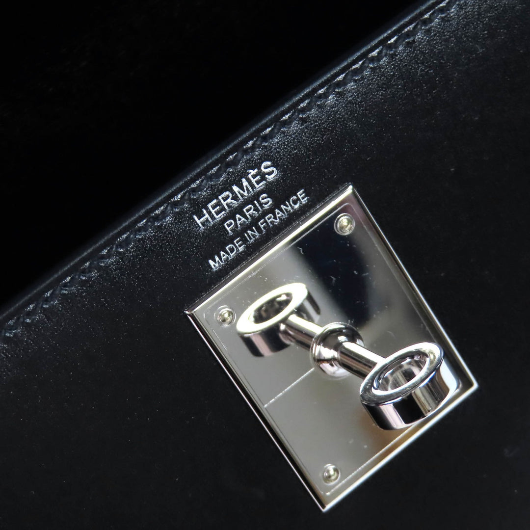 極美品△HERMES エルメス ケリー 28 外縫い ボックスカーフ シルバー金具 ハンドバッグ ブラック U刻印 箱・保存袋付き 仏製 レディース