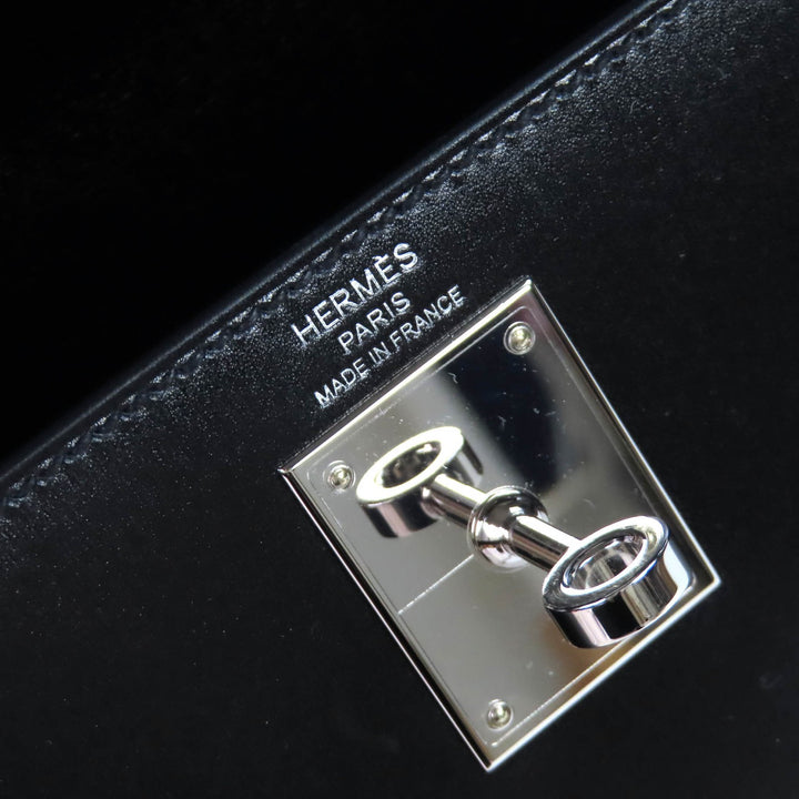 極美品△HERMES エルメス ケリー 28 外縫い ボックスカーフ シルバー金具 ハンドバッグ ブラック U刻印 箱・保存袋付き 仏製 レディース
