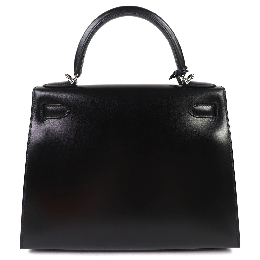 極美品△HERMES エルメス ケリー 28 外縫い ボックスカーフ シルバー金具 ハンドバッグ ブラック U刻印 箱・保存袋付き 仏製 レディース