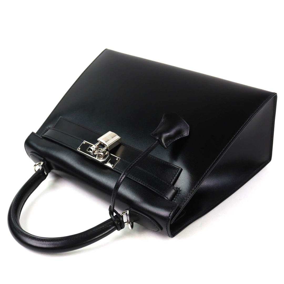 極美品△HERMES エルメス ケリー 28 外縫い ボックスカーフ シルバー金具 ハンドバッグ ブラック U刻印 箱・保存袋付き 仏製 レディース