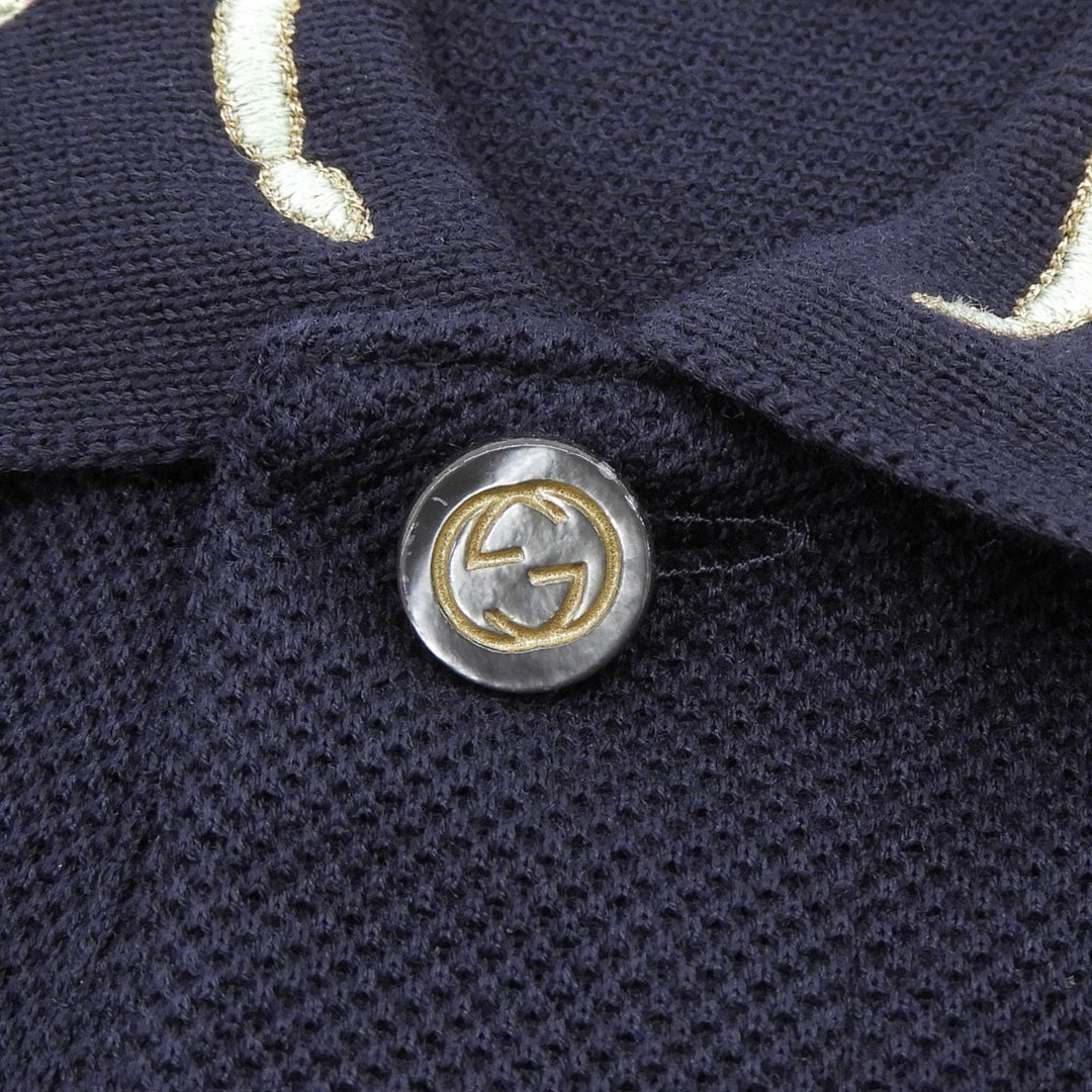 極美品▲GUCCI グッチ 453865 コットン インターロッキングGボタン付き ドラゴン刺繍 半袖ポロシャツ ネイビー M イタリア製 メンズ