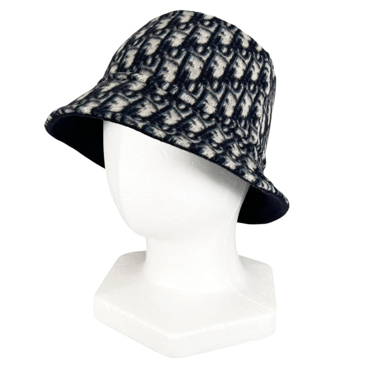 極美品▲Christian Dior クリスチャンディオール 11DCH923I100 オブリーク リバーシブル ハット ネイビー 57 伊製 正規品 レディース