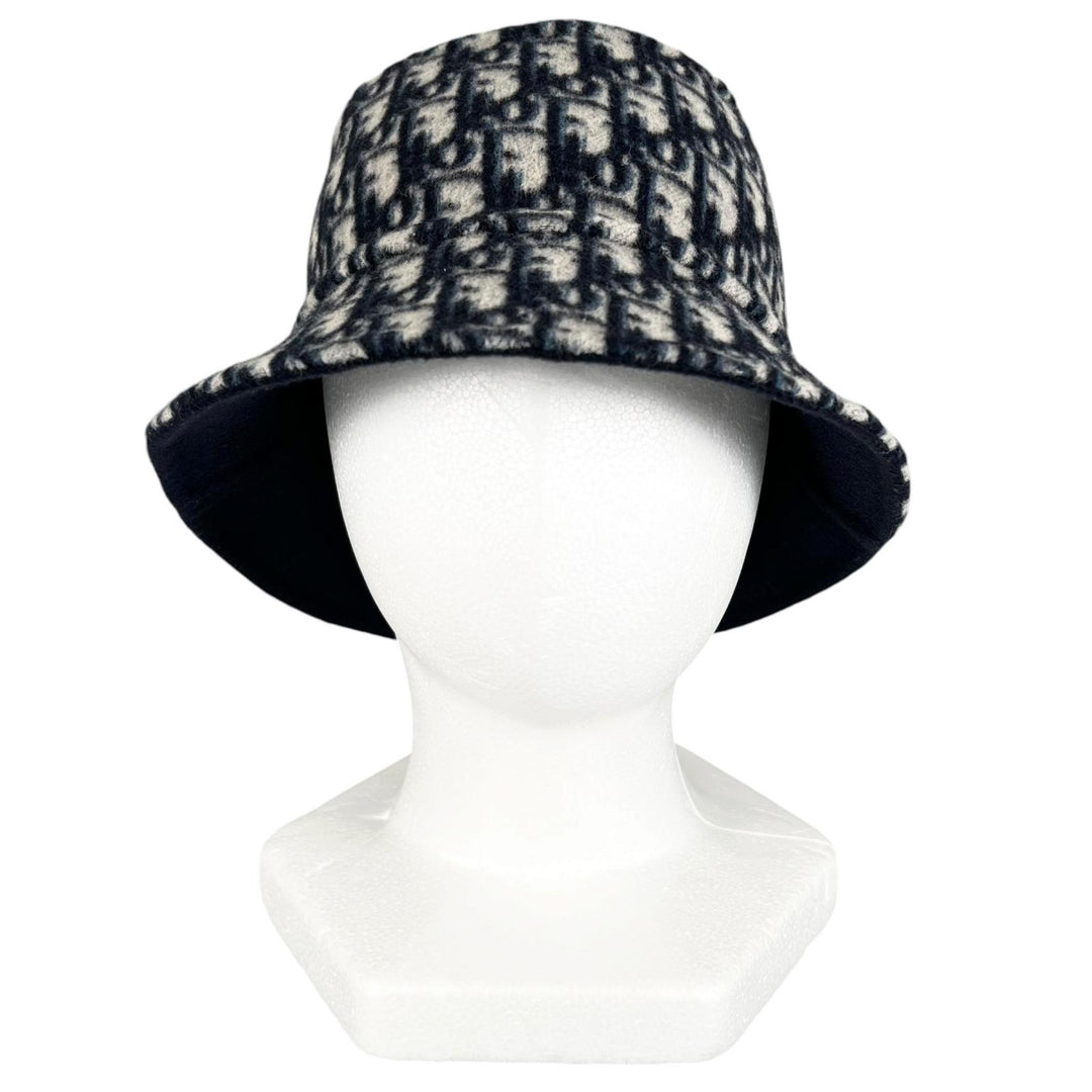 極美品▲Christian Dior クリスチャンディオール 11DCH923I100 オブリーク リバーシブル ハット ネイビー 57 伊製 正規品 レディース