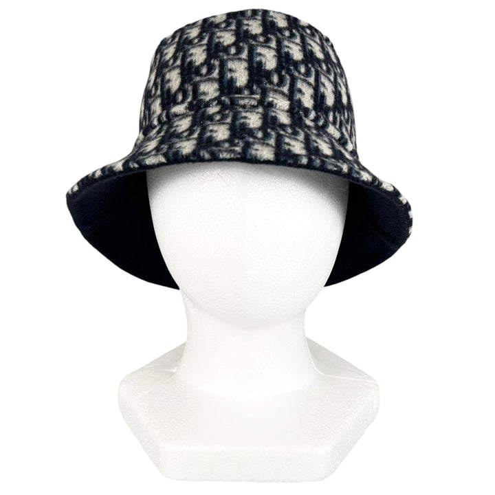 極美品▲Christian Dior クリスチャンディオール 11DCH923I100 オブリーク リバーシブル ハット ネイビー 57 伊製 正規品 レディース