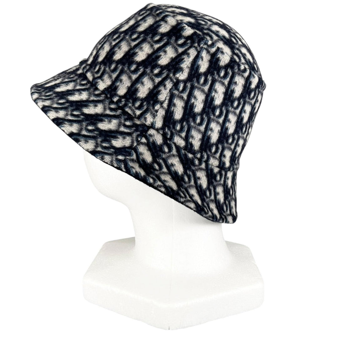極美品▲Christian Dior クリスチャンディオール 11DCH923I100 オブリーク リバーシブル ハット ネイビー 57 伊製 正規品 レディース