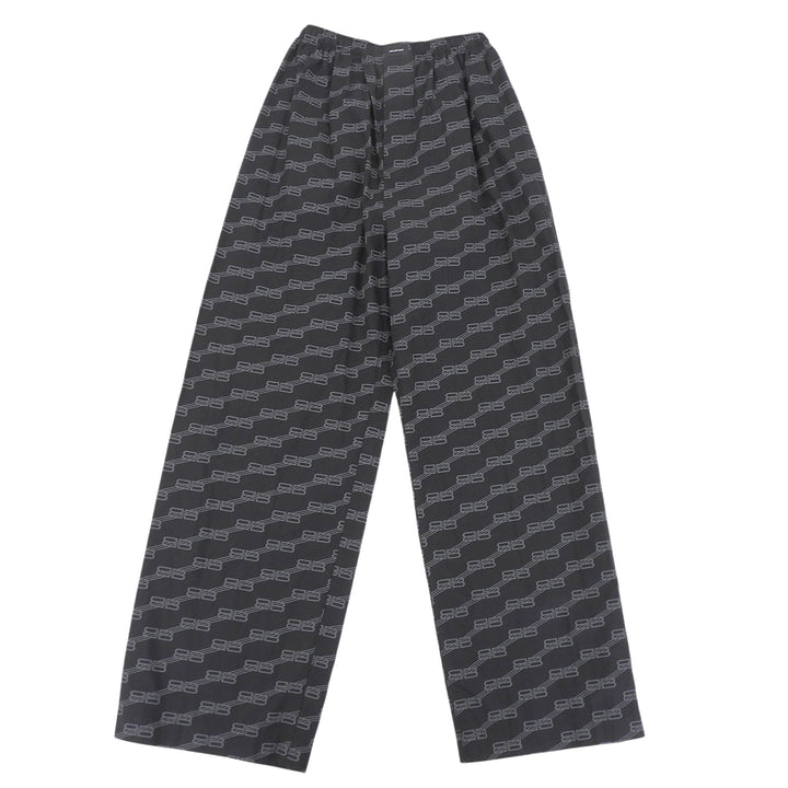 未使用品▲BALENCIAGA バレンシアガ 658883 コットン100％ BBモノグラム イージーパンツ ブラック グレー 46 イタリア製 正規品 メンズ