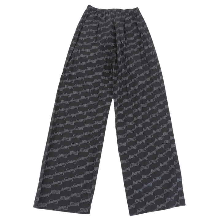 未使用品▲BALENCIAGA バレンシアガ 658883 コットン100％ BBモノグラム イージーパンツ ブラック グレー 46 イタリア製 正規品 メンズ