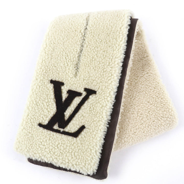 極美品☆LOUIS VUITTON ルイヴィトン 2023年製 M79229 LVロゴ ムートンファー ティペット ショール マフラー アイボリー 伊製 正規品