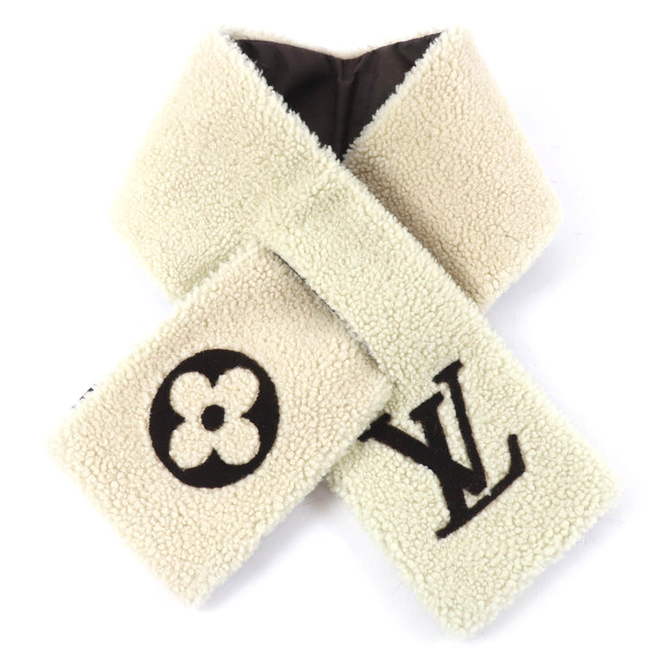 極美品☆LOUIS VUITTON ルイヴィトン 2023年製 M79229 LVロゴ ムートンファー ティペット ショール マフラー アイボリー 伊製 正規品