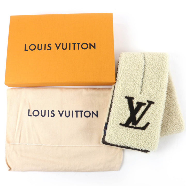 極美品☆LOUIS VUITTON ルイヴィトン 2023年製 M79229 LVロゴ ムートンファー ティペット ショール マフラー アイボリー 伊製 正規品