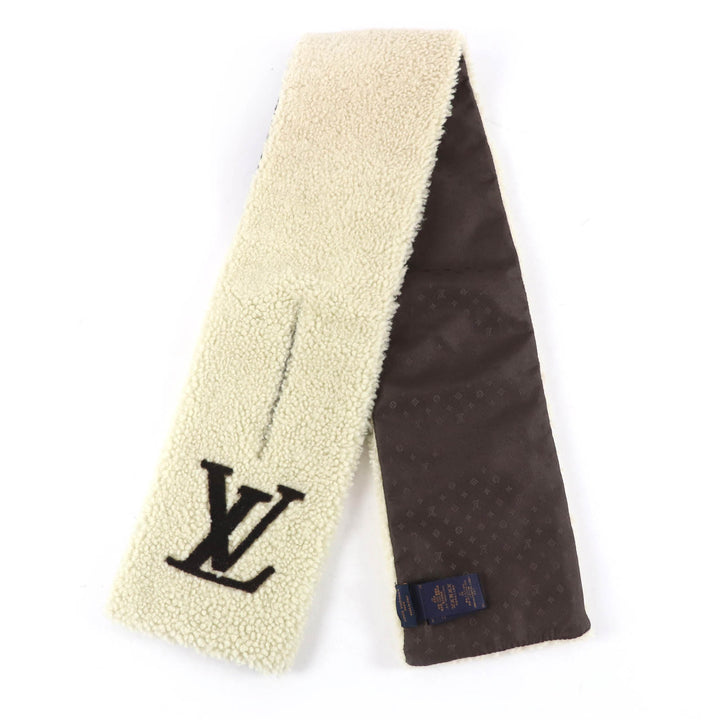 極美品☆LOUIS VUITTON ルイヴィトン 2023年製 M79229 LVロゴ ムートンファー ティペット ショール マフラー アイボリー 伊製 正規品