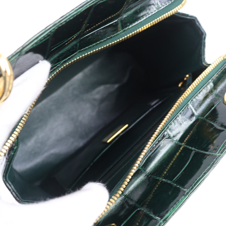 美品△COMTESSE コンテス ヴィンテージ クロコダイル 2WAY ハンドバッグ ショルダーバッグ グリーン ゴールド金具 ドイツ製 レディース
