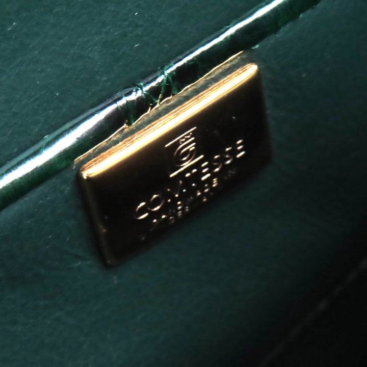 美品△COMTESSE コンテス ヴィンテージ クロコダイル 2WAY ハンドバッグ ショルダーバッグ グリーン ゴールド金具 ドイツ製 レディース
