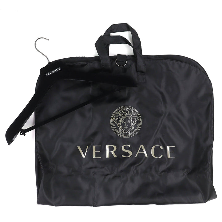 極美品△VERSACE ヴェルサーチ 2023年製 1010223 メデューサボタン 裏地ロゴ柄 ボア ブルゾン ジャケット ブラック 44 イタリア製 正規品