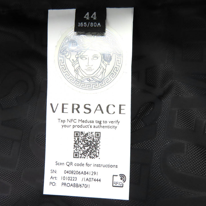 極美品△VERSACE ヴェルサーチ 2023年製 1010223 メデューサボタン 裏地ロゴ柄 ボア ブルゾン ジャケット ブラック 44 イタリア製 正規品