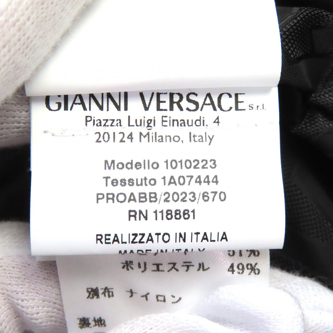 極美品△VERSACE ヴェルサーチ 2023年製 1010223 メデューサボタン 裏地ロゴ柄 ボア ブルゾン ジャケット ブラック 44 イタリア製 正規品