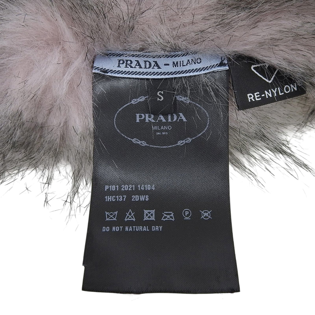 未使用品▲PRADA プラダ 1HC137 三角ロゴプレート ファー付 Re-Nylon バケットハット ブラック S イタリア製 正規品 レディース 保存袋付