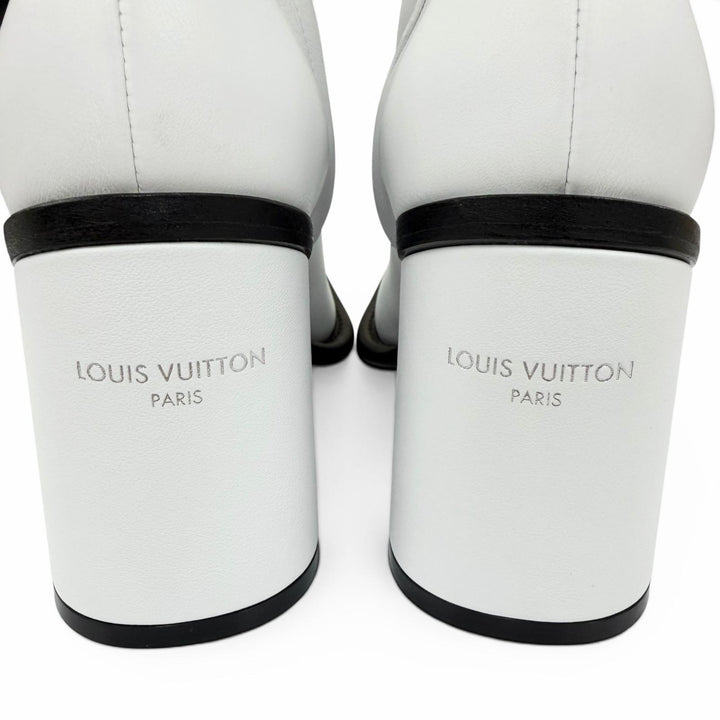 極美品☆LOUIS VUITTON ルイヴィトン 2024年製 ベルリン・ライン レザー アンクルブーツ ホワイト 37 イタリア製 レディース 箱・保袋付