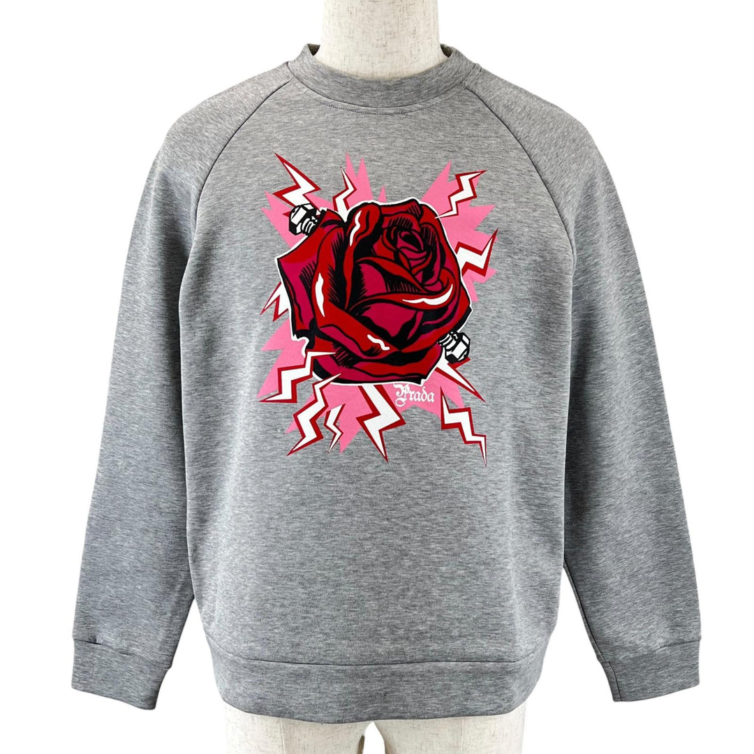 美品▲PRADA プラダ 2019年製 134592 フランケンシュタイン ローズ トレーナー スウェット グレー M 伊製 正規品 メンズ レディース