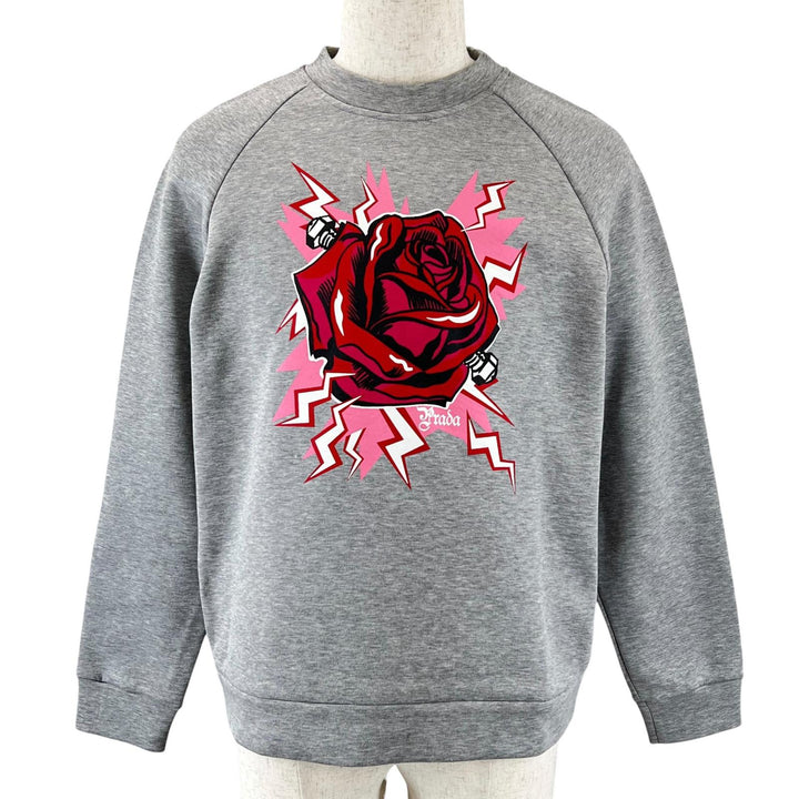 美品▲PRADA プラダ 2019年製 134592 フランケンシュタイン ローズ トレーナー スウェット グレー M 伊製 正規品 メンズ レディース