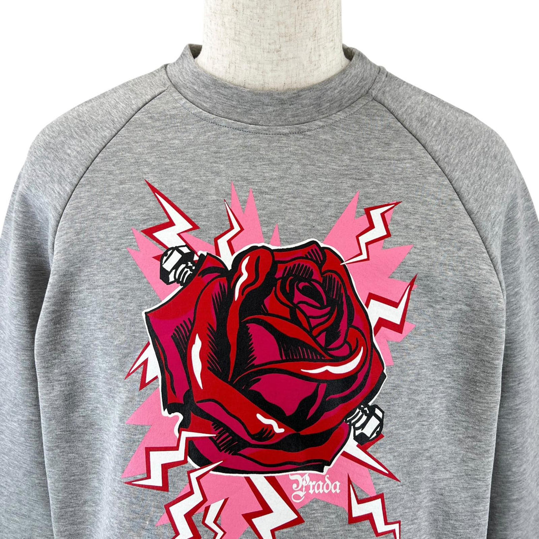 美品▲PRADA プラダ 2019年製 134592 フランケンシュタイン ローズ トレーナー スウェット グレー M 伊製 正規品 メンズ レディース