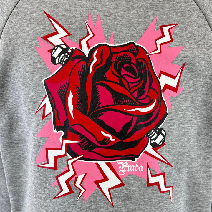 美品▲PRADA プラダ 2019年製 134592 フランケンシュタイン ローズ トレーナー スウェット グレー M 伊製 正規品 メンズ レディース