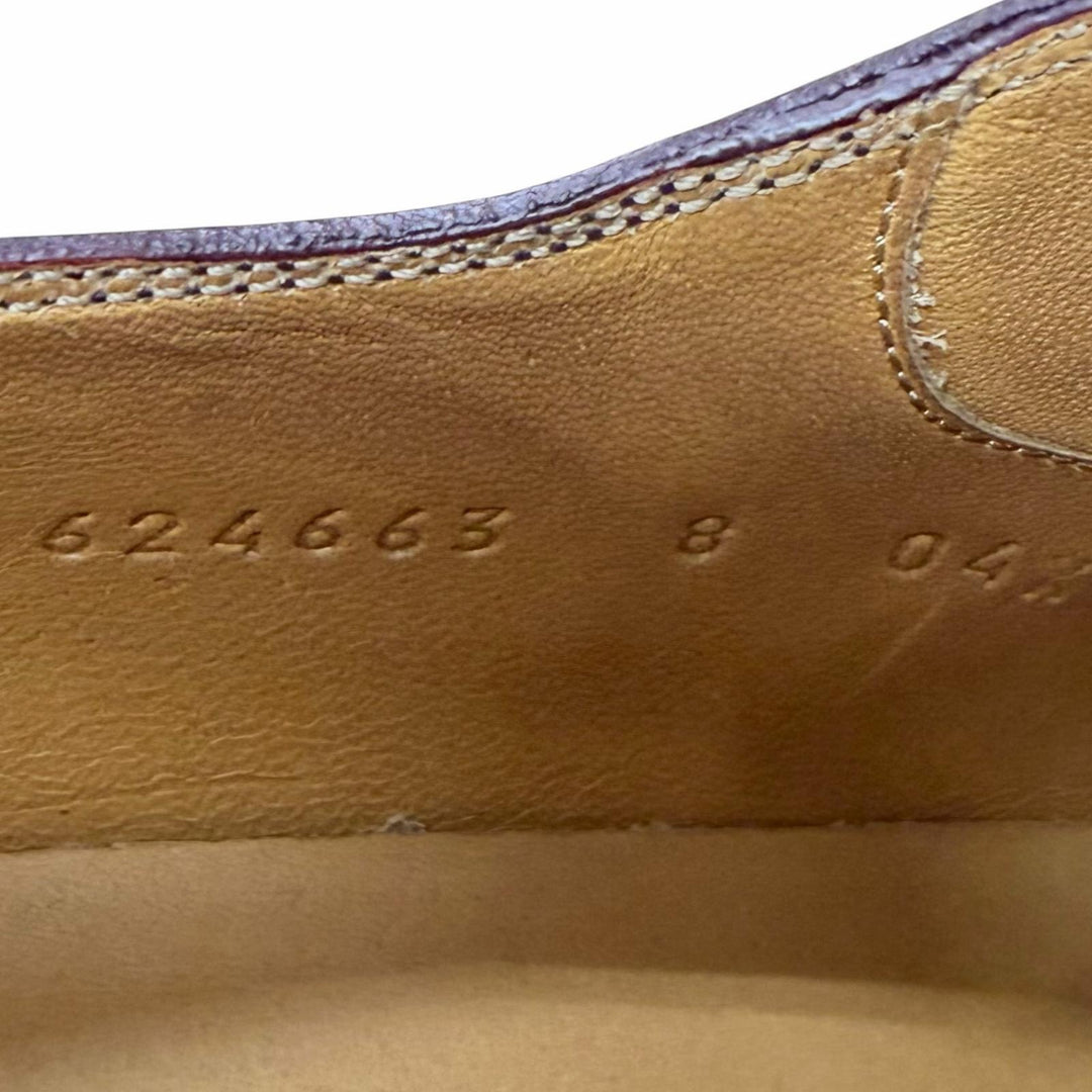 未使用品□GUCCI グッチ レザー GGロゴ金具 プレーントゥ レースアップ ドレスシューズ バーガンディ 8 イタリア製 メンズ 箱・保存袋付