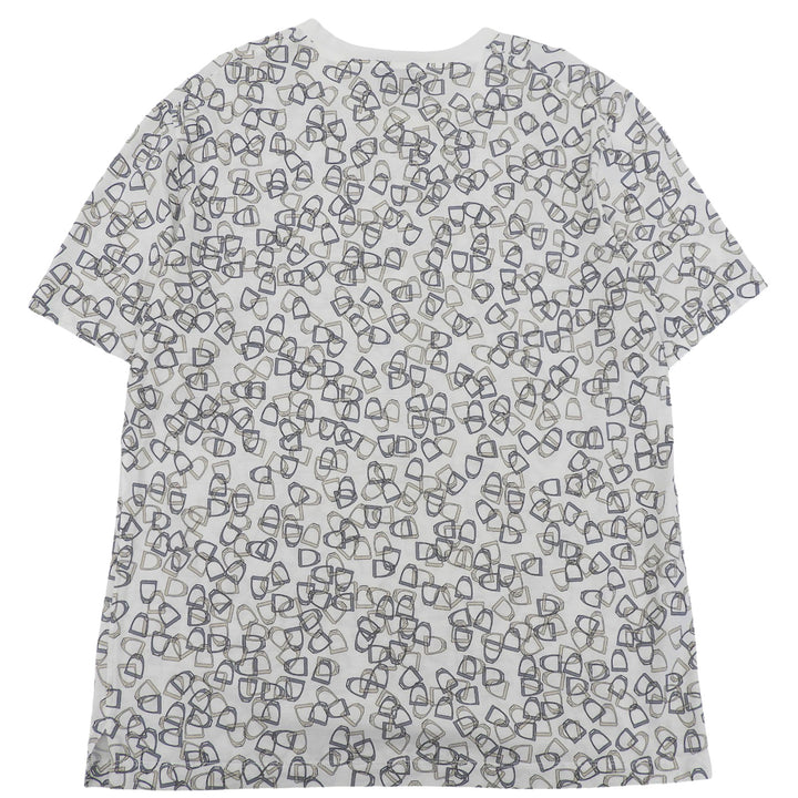 極美品▲HERMES エルメス コットン100％ エトリエ 鐙柄 クルーネック 半袖Ｔシャツ ホワイト ベージュ ブルー系 XL イタリア製 メンズ