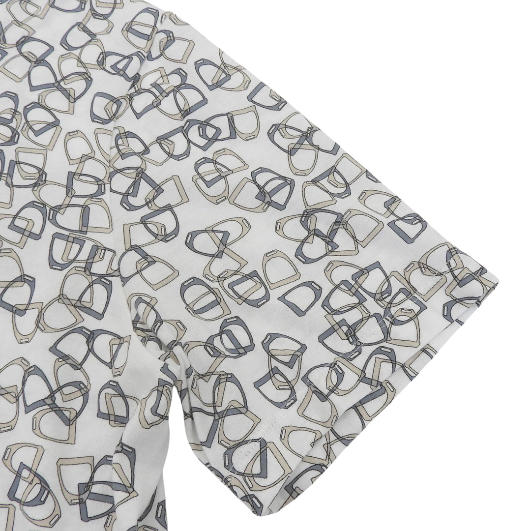 極美品▲HERMES エルメス コットン100％ エトリエ 鐙柄 クルーネック 半袖Ｔシャツ ホワイト ベージュ ブルー系 XL イタリア製 メンズ